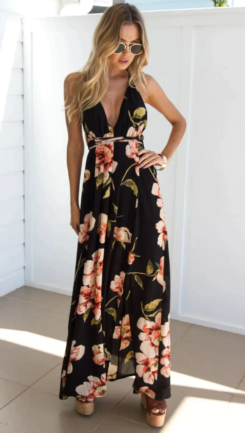 Nuru Floral Pattern Maxi Dress for Women Party Night Style