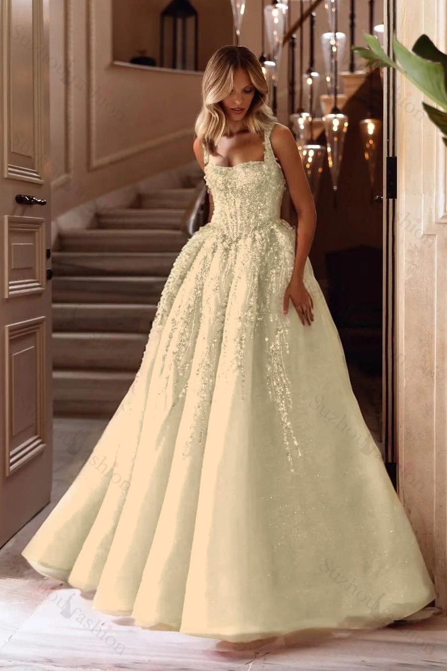 Spaghetti Strap Sleeveless Long A Line Evening Formal Dress With Beading