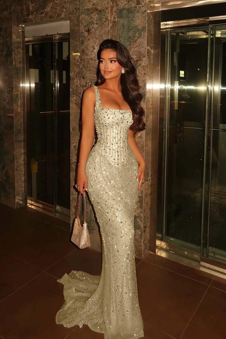 Spaghetti Strap Sleeveless Long Mermaid Evening Formal Dress With Beading