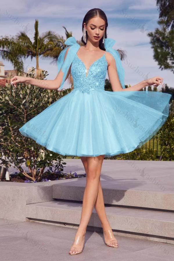 Spaghetti Strap Sleeveless Short Homecoming Dress With Appliques