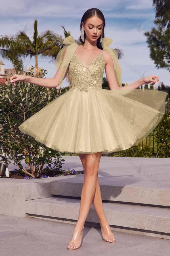 Spaghetti Strap Sleeveless Short Homecoming Dress With Appliques