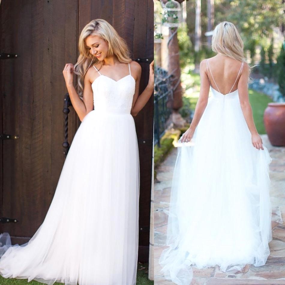 Spaghetti Strap Tulle Summer Beach Wedding Dress New Arrival A-Line Long Beach Bridal Dresses