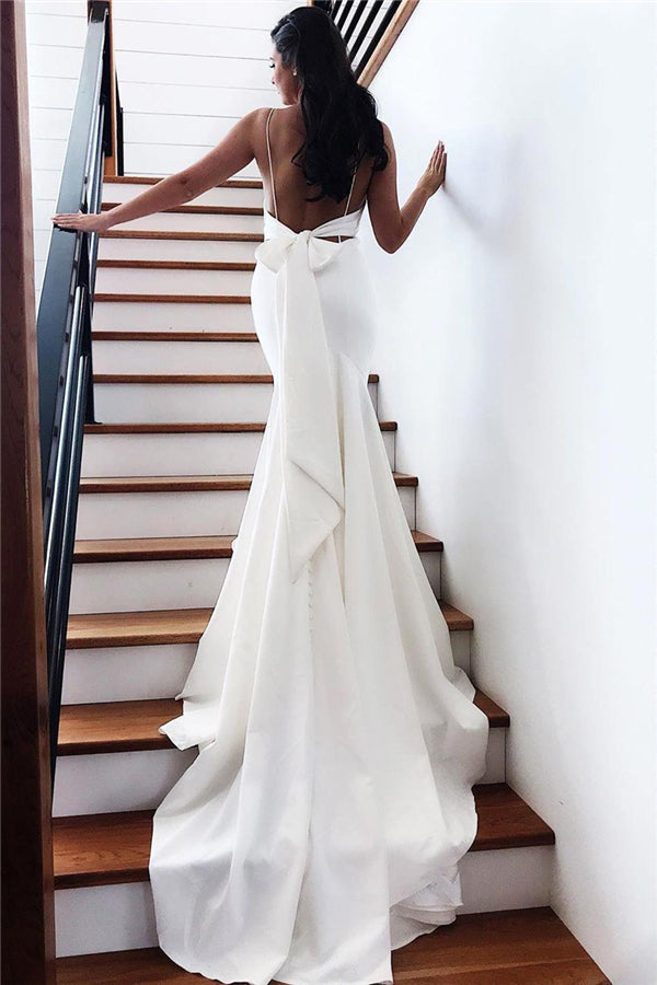 Spaghetti-Straps Fascinating Backless Mermaid Beach Wedding Dresses