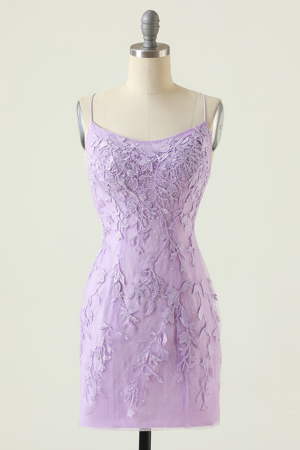 Spaghetti Straps Purple Homecoming Dresses Tight Short Cocktail Dresses with Appliques