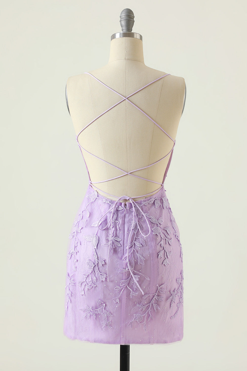 Spaghetti Straps Purple Homecoming Dresses Tight Short Cocktail Dresses with Appliques