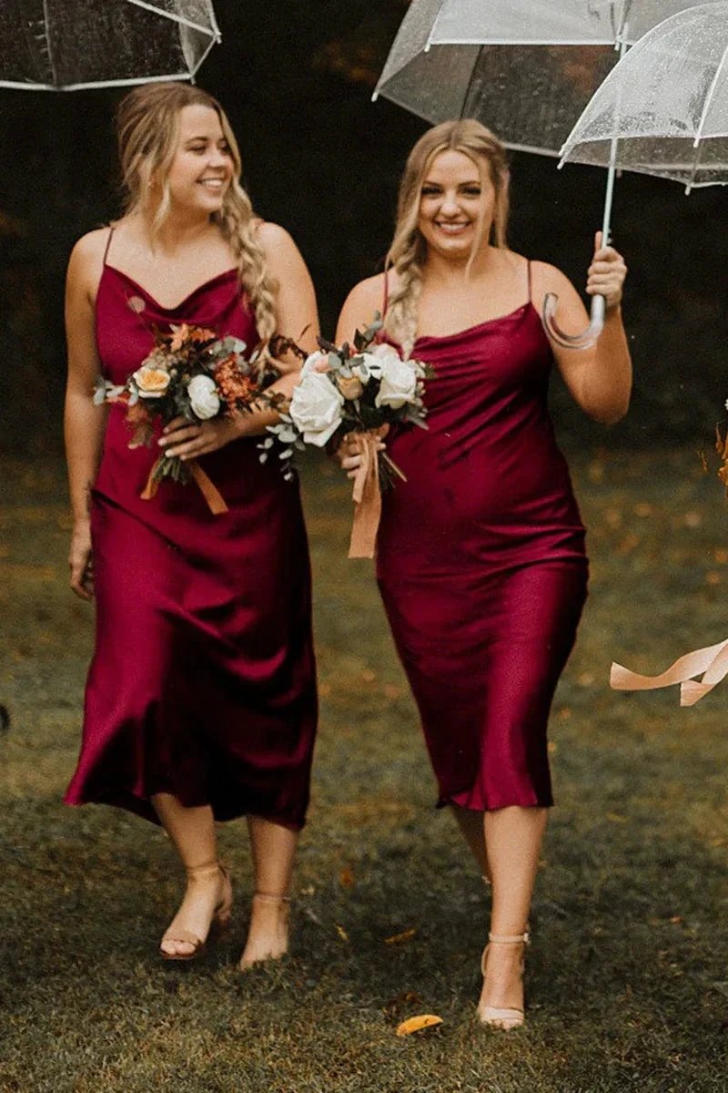 Spaghetti Straps Scoop Pleats Sheath Bridesmaid Dress BD103 by pgmdress