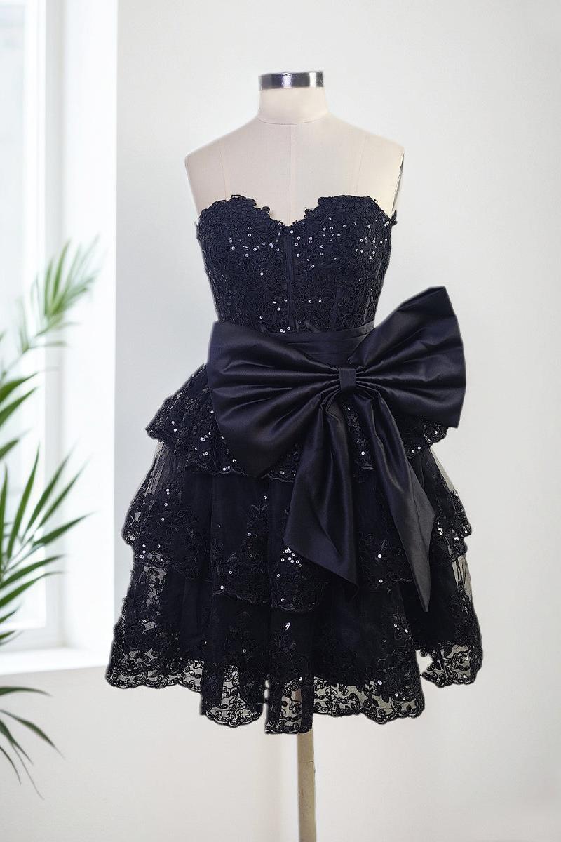 Suzhoufashion Sparkly A Line Sweetheart Corset Tiered Ruffle Homecoming Dress with Bows