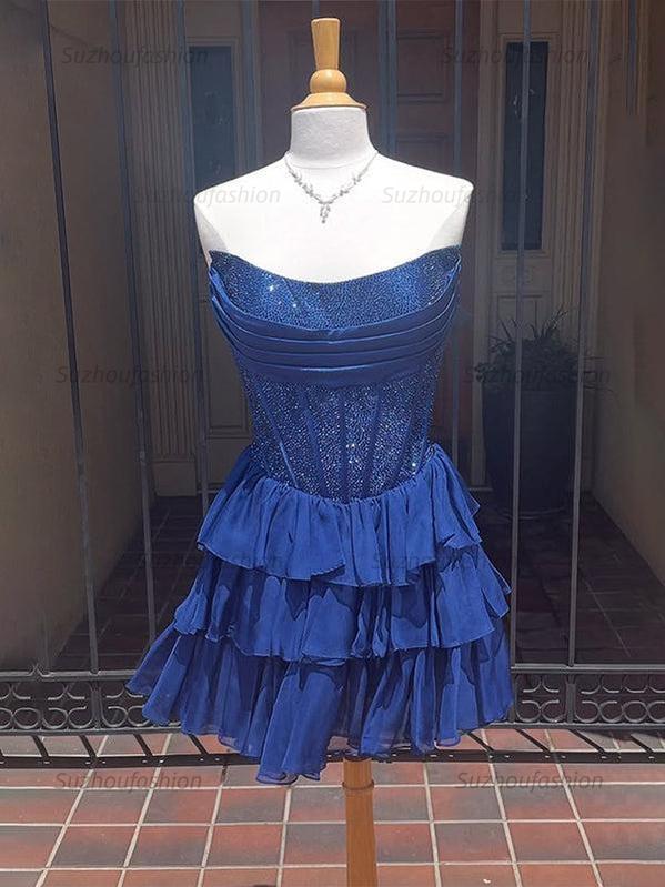 Suzhoufashion Sparkly Corset A Line Short Beaded Homecoming Dress with Ruffles