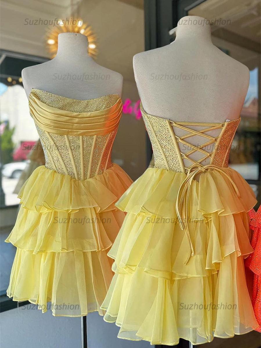 Suzhoufashion Sparkly Corset A Line Short Beaded Homecoming Dress with Ruffles