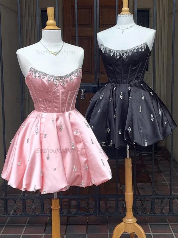 Suzhoufashion Sparkly Satin A Line Short Corset Homecoming Dress with Rhinestones