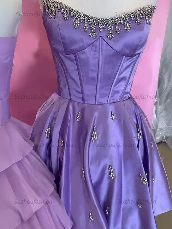 Suzhoufashion Sparkly Satin A Line Short Corset Homecoming Dress with Rhinestones