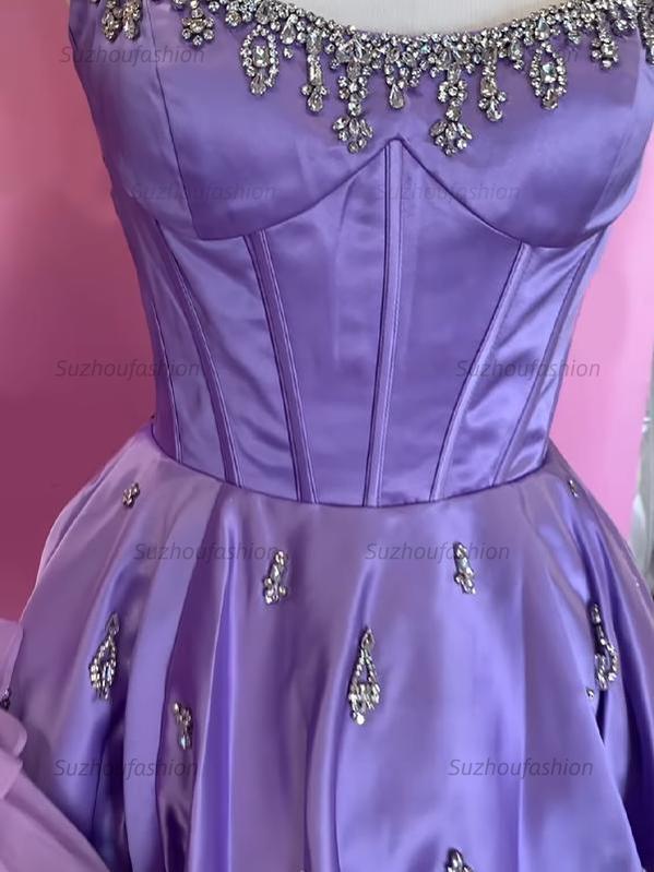 Suzhoufashion Sparkly Satin A Line Short Corset Homecoming Dress with Rhinestones
