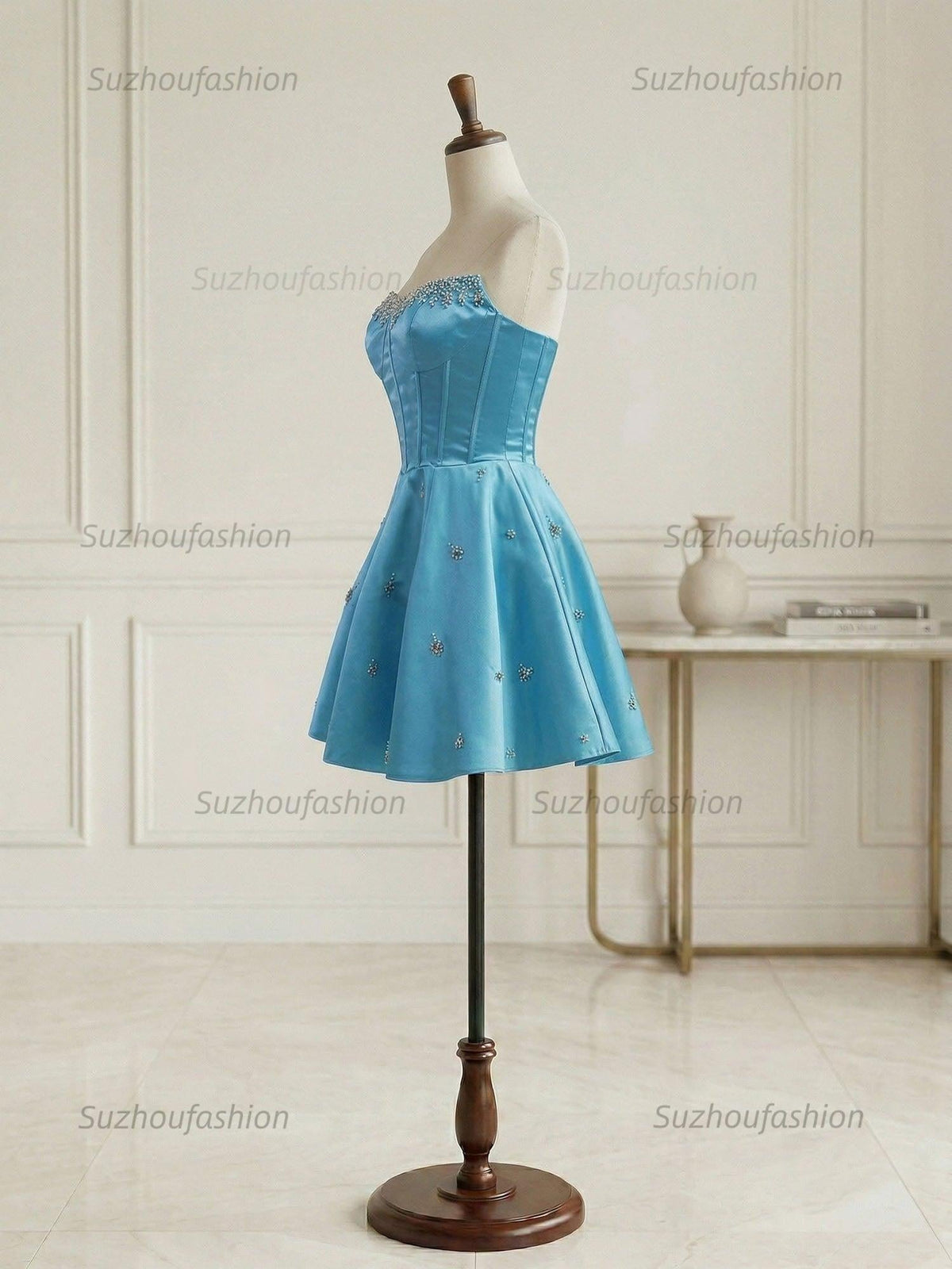 Suzhoufashion Sparkly Satin A Line Short Corset Homecoming Dress with Rhinestones