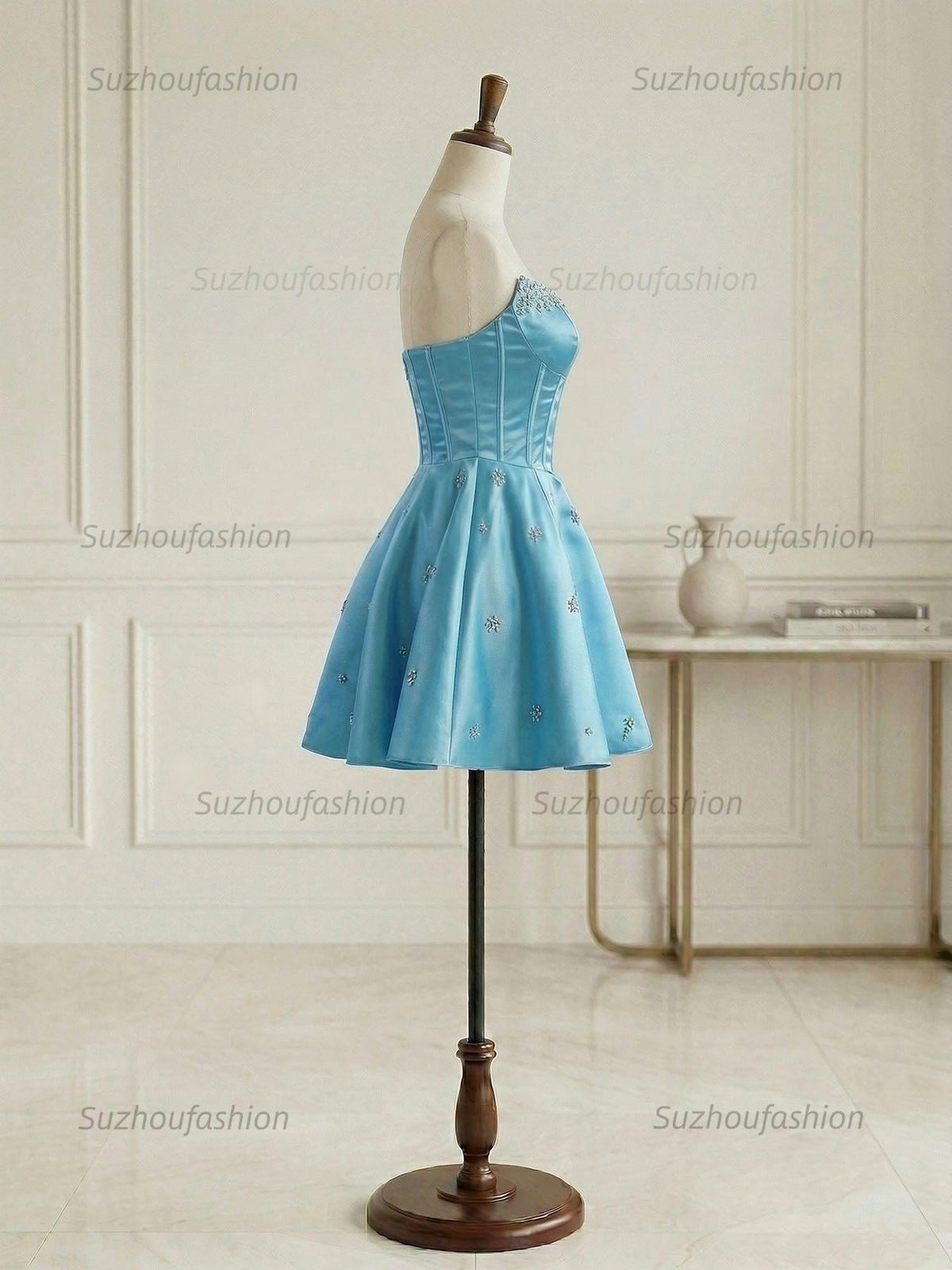 Suzhoufashion Sparkly Satin A Line Short Corset Homecoming Dress with Rhinestones