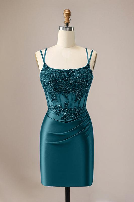 Suzhoufashion Sparkly Spaghetti Straps Sequins Pleated Corset Homecoming Dress