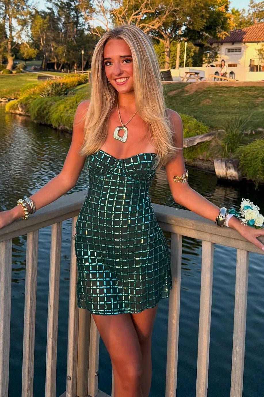 Sparkly A Line Spaghetti Straps Dark Green Short Homecoming Dress with Beading
