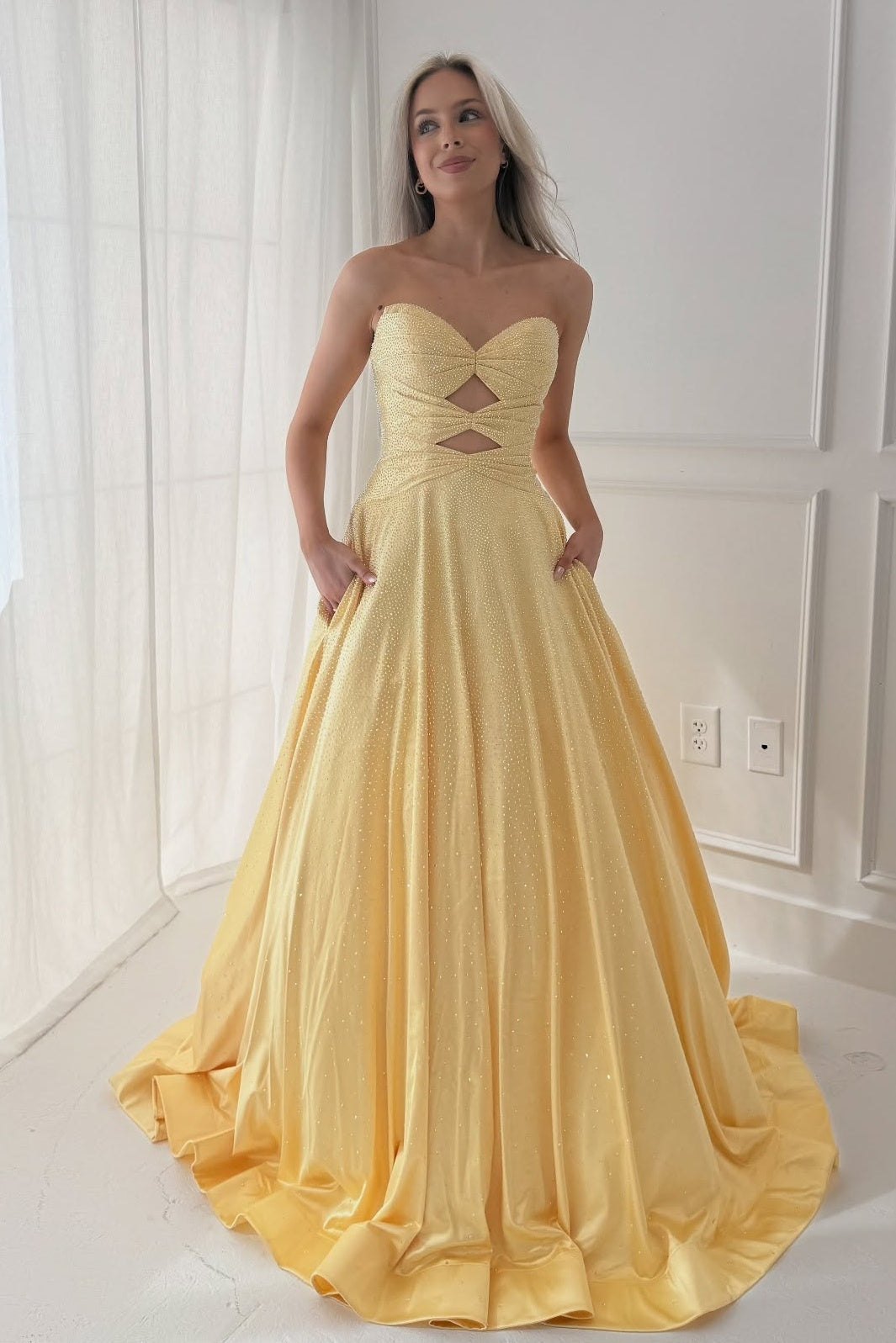 Sparkly A Line Sweetheart Light Blue Long Prom Dress with Keyhole Beading