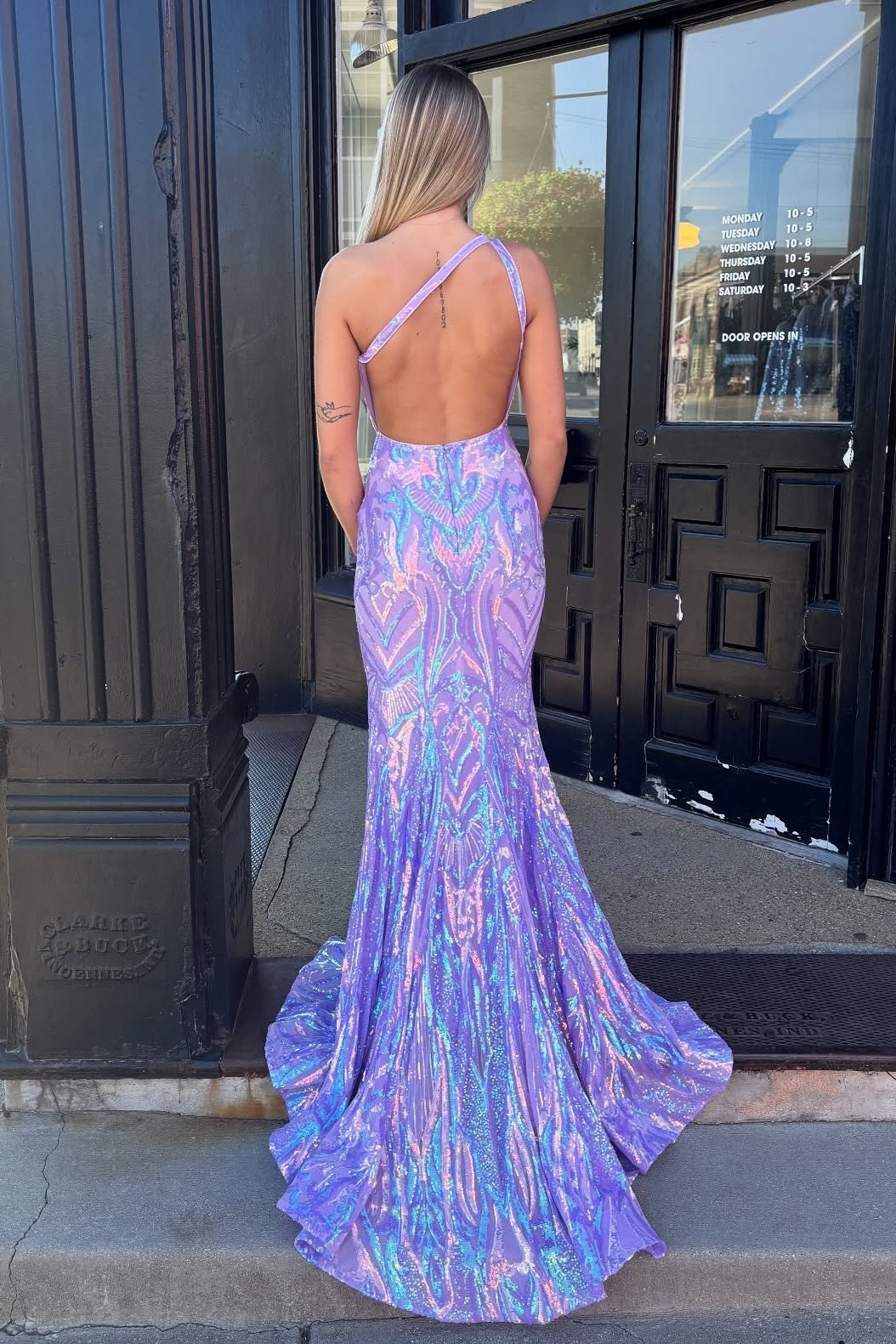 Sparkly Mermaid One Shoulder Lilac Sequins Long Prom Dress with Keyhole - View 2 | VelvetHem