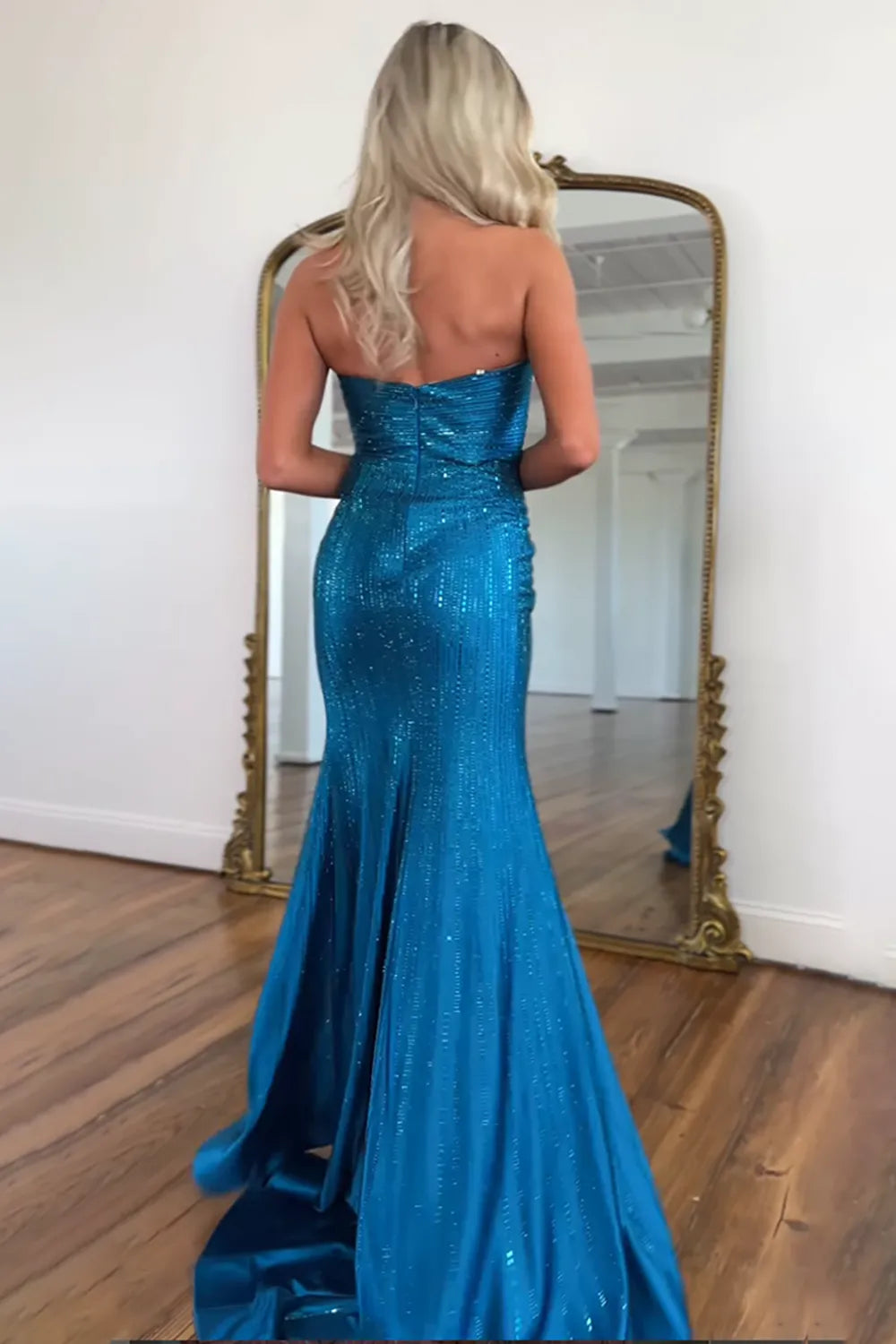 Sparkly Mermaid Sweetheart Royal Blue Long Prom Dress with Beading - View 4 | VelvetHem