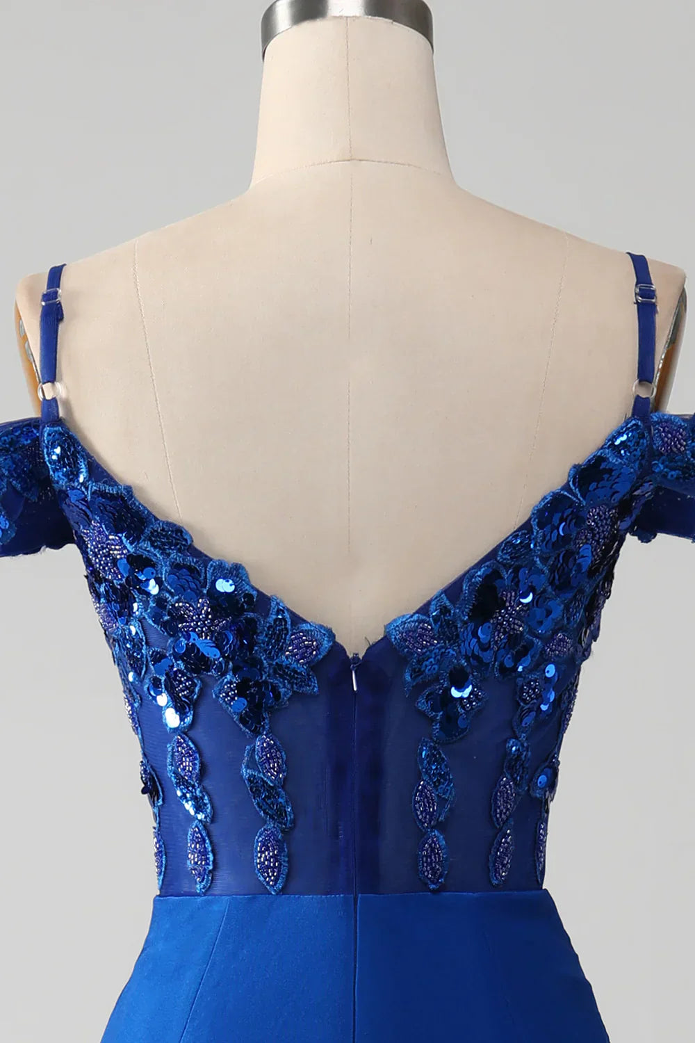 Sparkly Royal Blue Off The Shoulder Mermaid Long Prom Dress With Sequin - View 6 | VelvetHem
