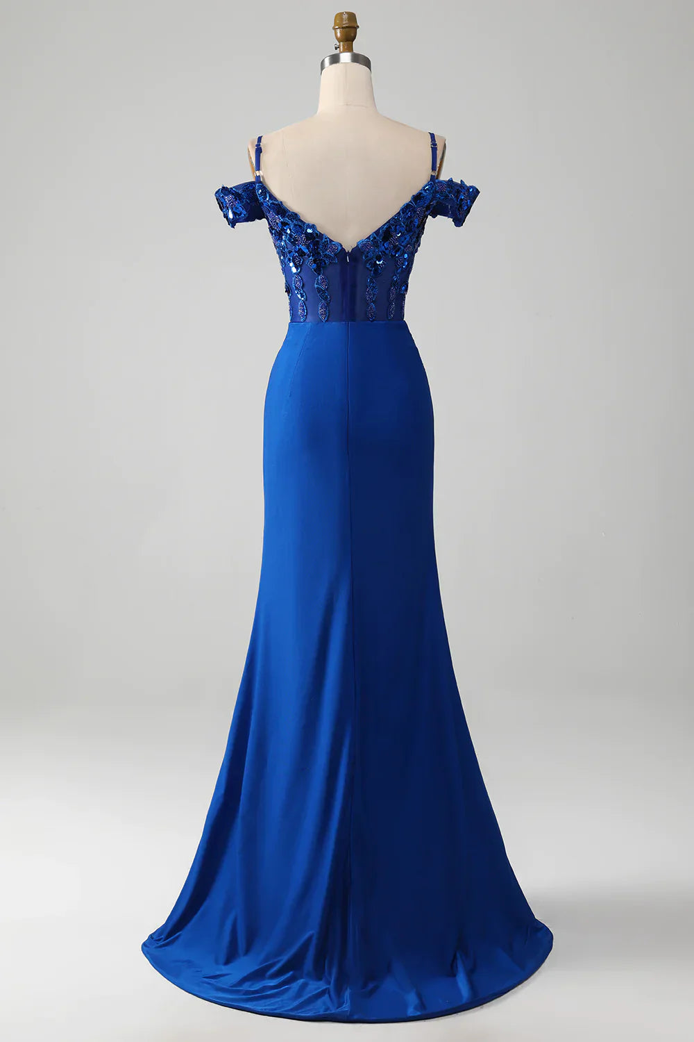 Sparkly Royal Blue Off The Shoulder Mermaid Long Prom Dress With Sequin - View 4 | VelvetHem