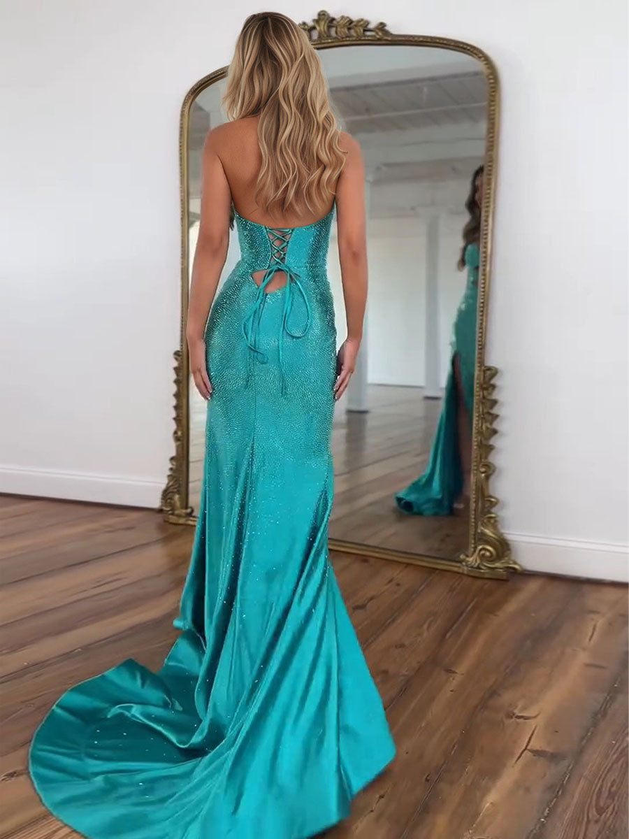 Sparkly Mermaid Keyhole Long Beaded Prom Dress with Slit