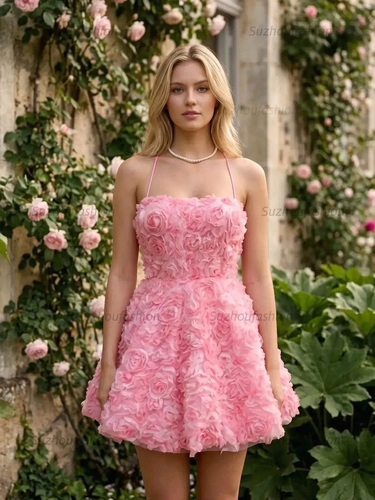 Suzhoufashion Square Neck 3D Rose Petal Corset Homecoming Dresses Mini Cocktail Dress