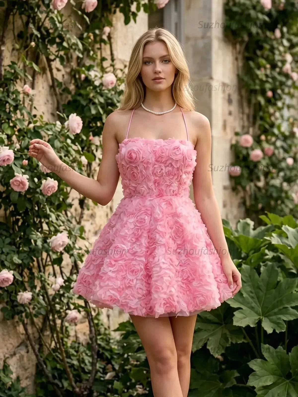 Suzhoufashion Square Neck 3D Rose Petal Corset Homecoming Dresses Mini Cocktail Dress