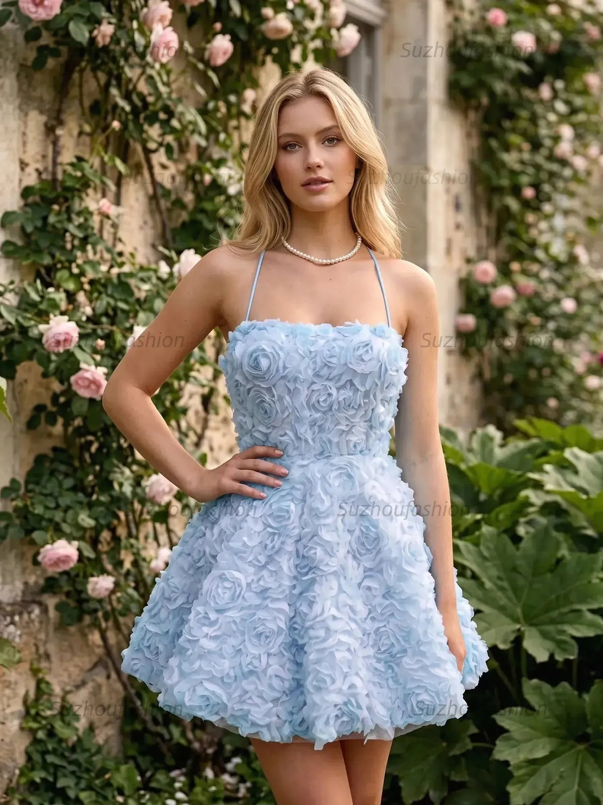 Suzhoufashion Square Neck 3D Rose Petal Corset Homecoming Dresses Mini Cocktail Dress