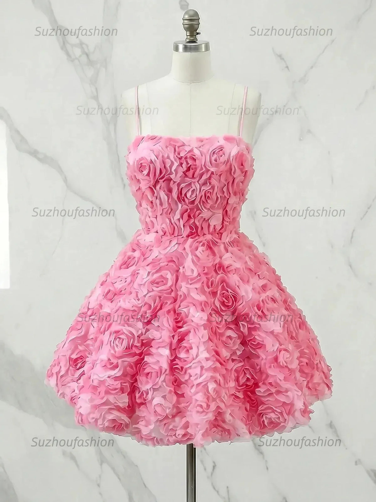 Suzhoufashion Square Neck 3D Rose Petal Corset Homecoming Dresses Mini Cocktail Dress