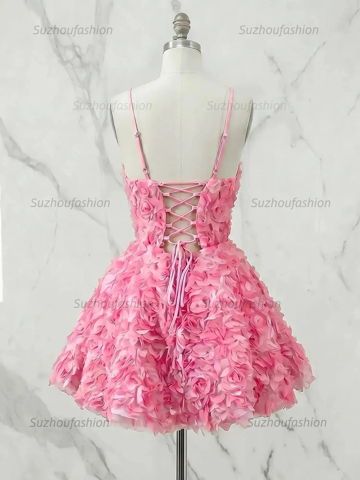 Suzhoufashion Square Neck 3D Rose Petal Corset Homecoming Dresses Mini Cocktail Dress