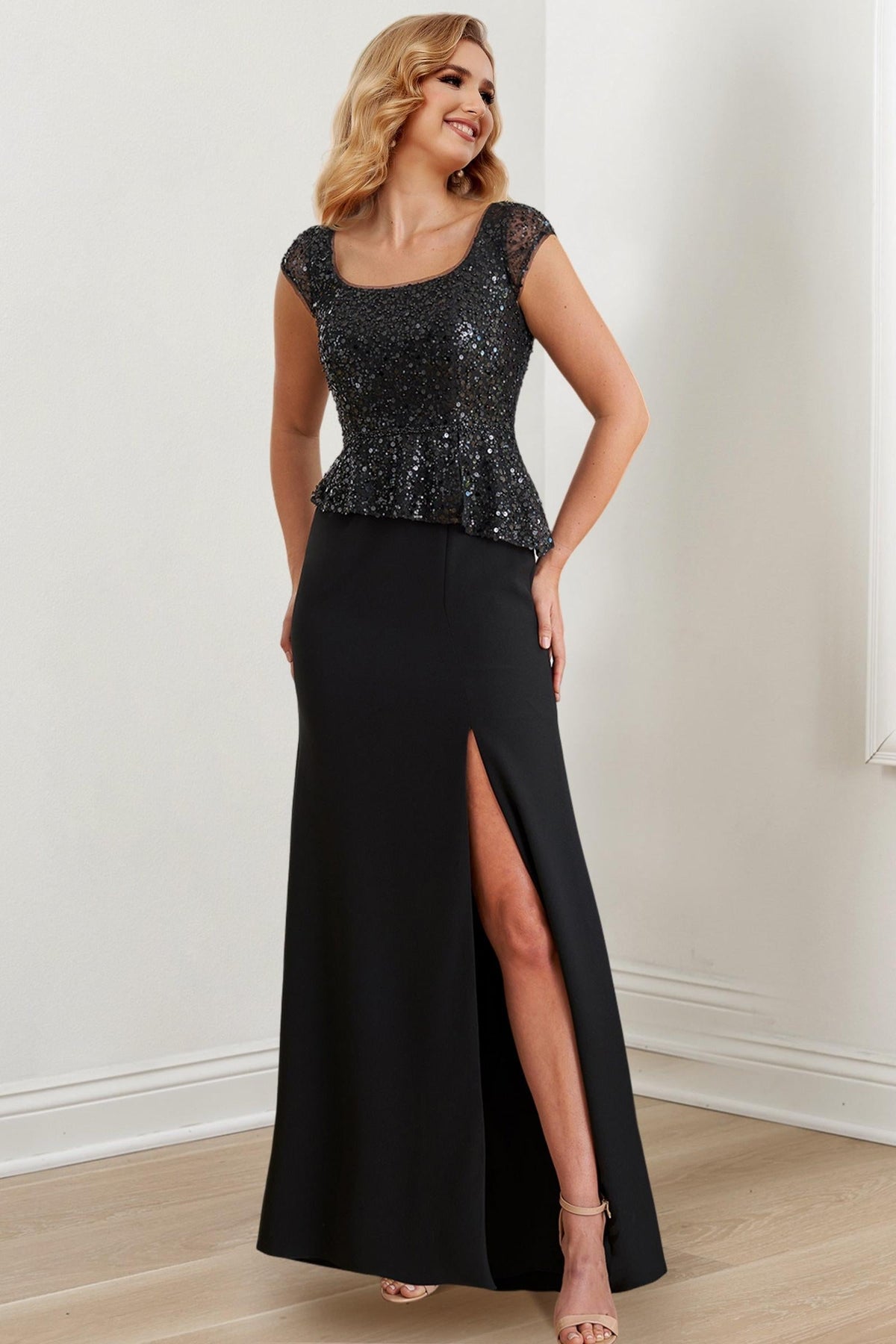 Square Neck Long Sheath Column Mother of the Bride Gowns