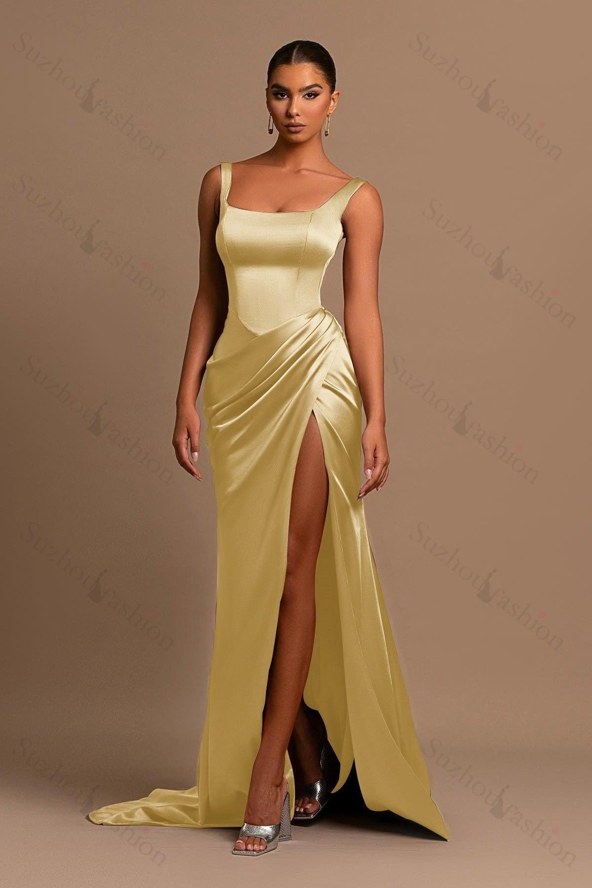 Square Neck Prom Dress Sleeveless Mermaid Simple Formal Dress