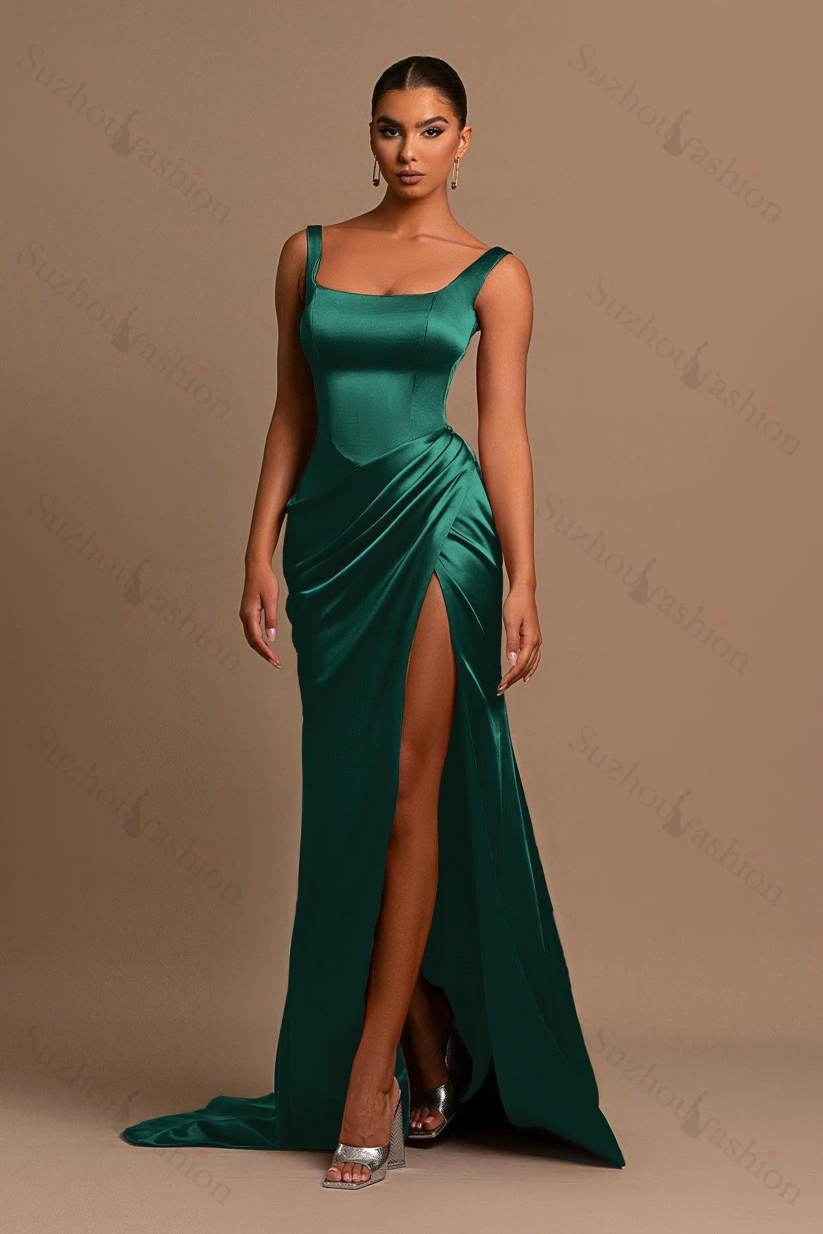 Square Neck Prom Dress Sleeveless Mermaid Simple Formal Dress