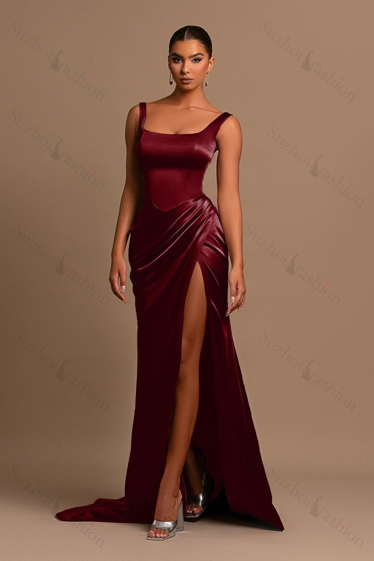 Square Neck Prom Dress Sleeveless Mermaid Simple Formal Dress