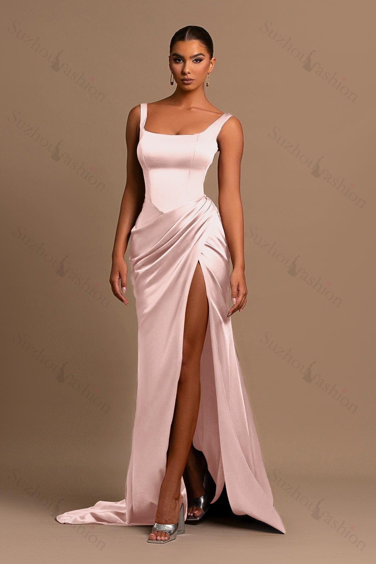 Square Neck Prom Dress Sleeveless Mermaid Simple Formal Dress