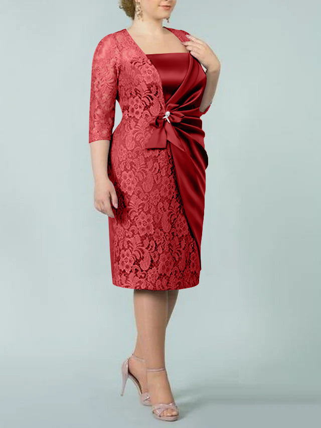 Square Neck Tea Length Sheath Column Dress for the Mother of the Bride