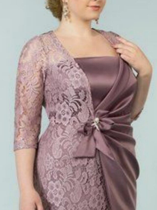Square Neck Tea Length Sheath Column Dress for the Mother of the Bride