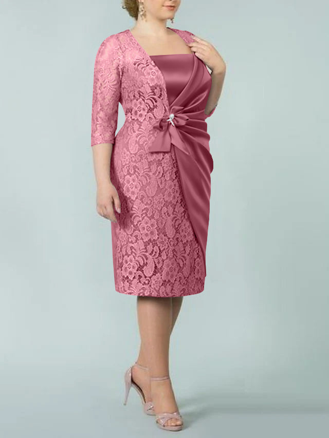 Square Neck Tea Length Sheath Column Dress for the Mother of the Bride