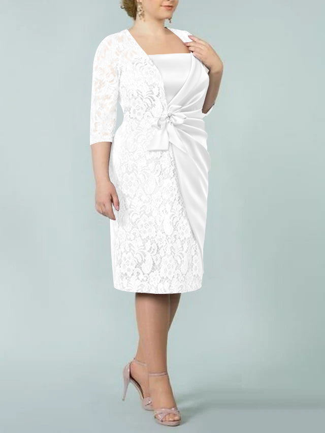 Square Neck Tea Length Sheath Column Dress for the Mother of the Bride