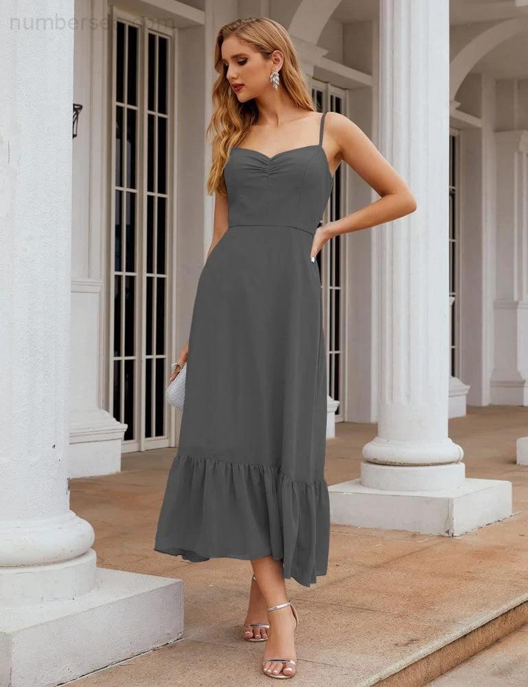 ZapDress  Spaghetti Strap Chiffon Bridesmaid Dress Ankle Length Formal A Line Cocktail Party Homecoming Dress for Juniors (ZD16949)