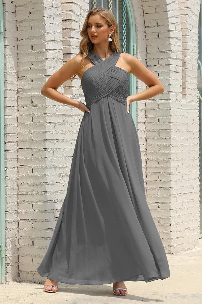 Numbersea Women Halter Chiffon Bridesmaid Dress A-line Long Formal Prom Gown SEA28015 by numbersea