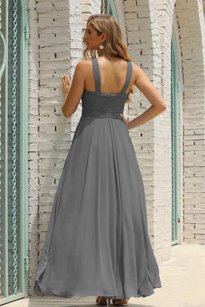 ZapDress Women Halter Chiffon Bridesmaid Dress A-line Long Formal Prom Gown (ZD17050)
