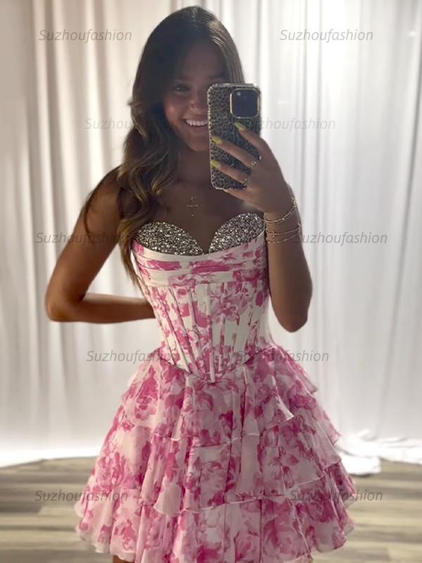 Suzhoufashion Strapless A-Line Sweetheart Empire Beaded Floral Homecoming Dress