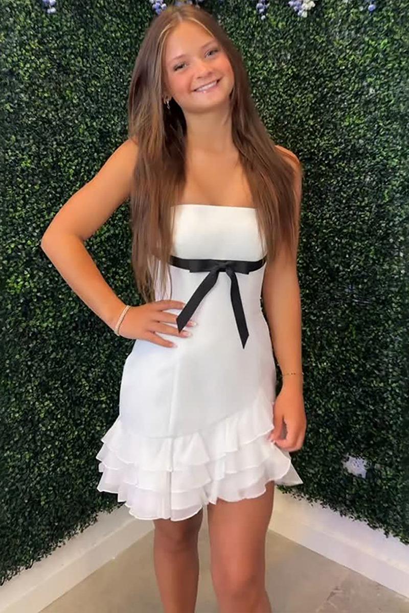Suzhoufashion Strapless Bodycon Chiffon Short Homecoming Dress with Ruffles