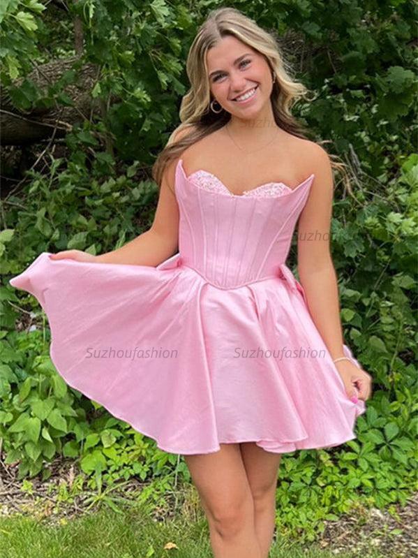 Suzhoufashion Strapless Corset Sheath Homecoming Dress with Bow