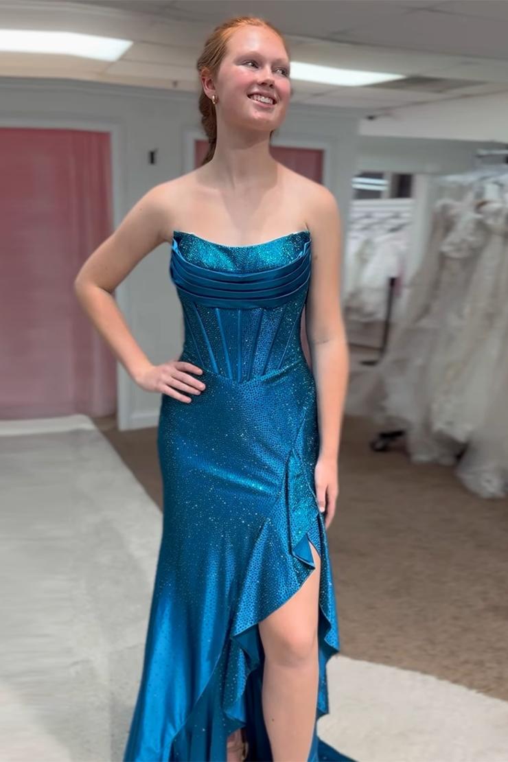Strapless Fuchsia Prom Dress Corset Long Formal Dress With Slit