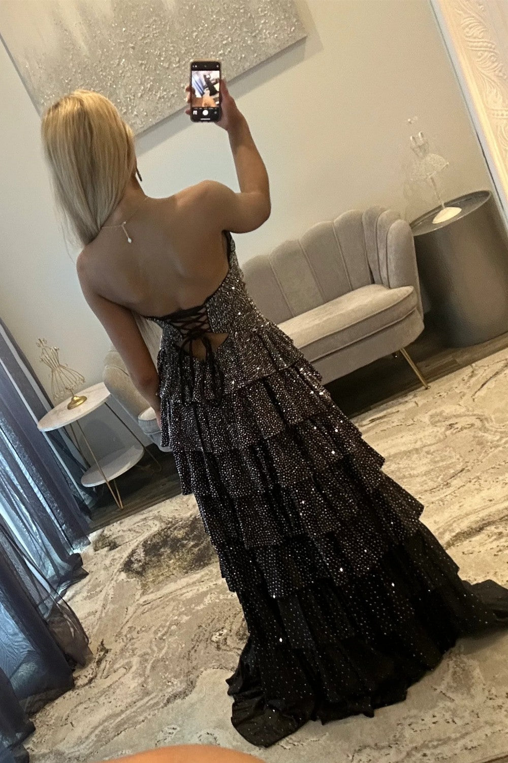 Suzhoufashion Strapless Hot A-Line Prom Dress With Keyhole Bodice Ruffle Skirt Slit And Lace Up Back Formal Evening Gown