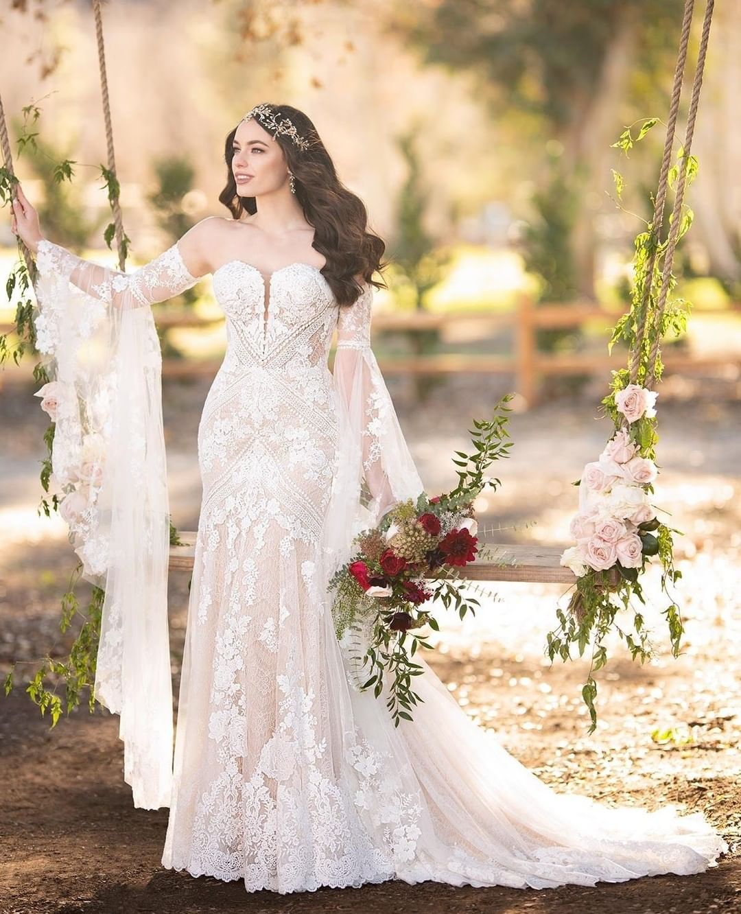 Strapless Lace Bell Sleeve Wedding Dresses | Mermaid Sexy Bridal Gowns Online