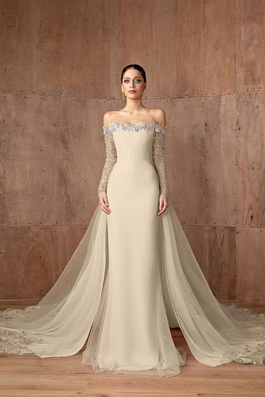 Strapless Long Sleeves Mermaid Long Evening Formal Dress With Appliques